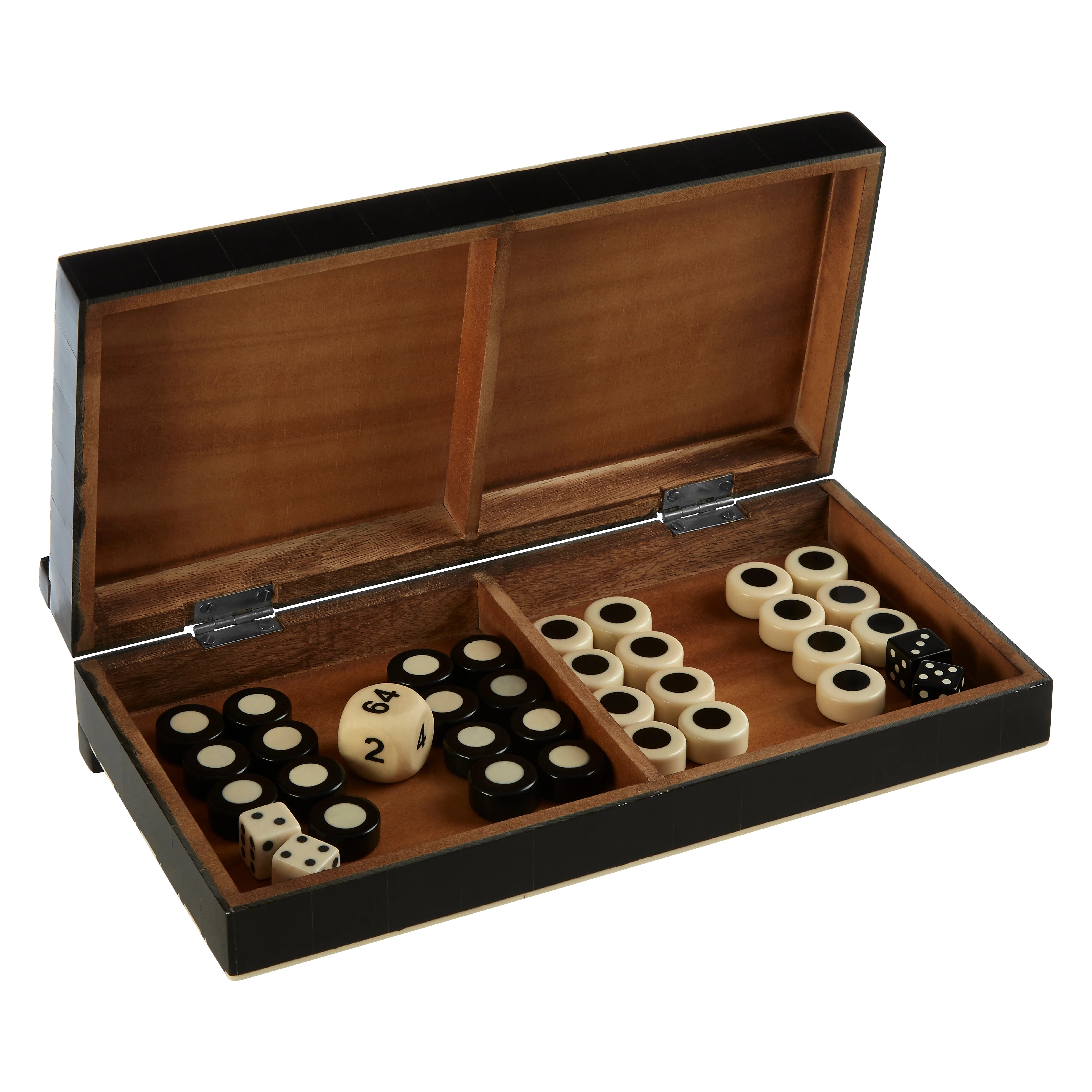 Terrence Games Black & White Foldable Backgammon Set